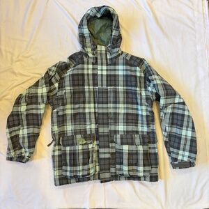 Burton Snowboard Jacket Men’s Large Plaid Ski Snow Coat Pit Zips Powder Skirt